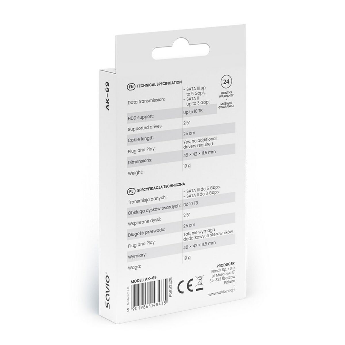 Adapter za trdi disk USB-SATA Savio AK-69 25 cm